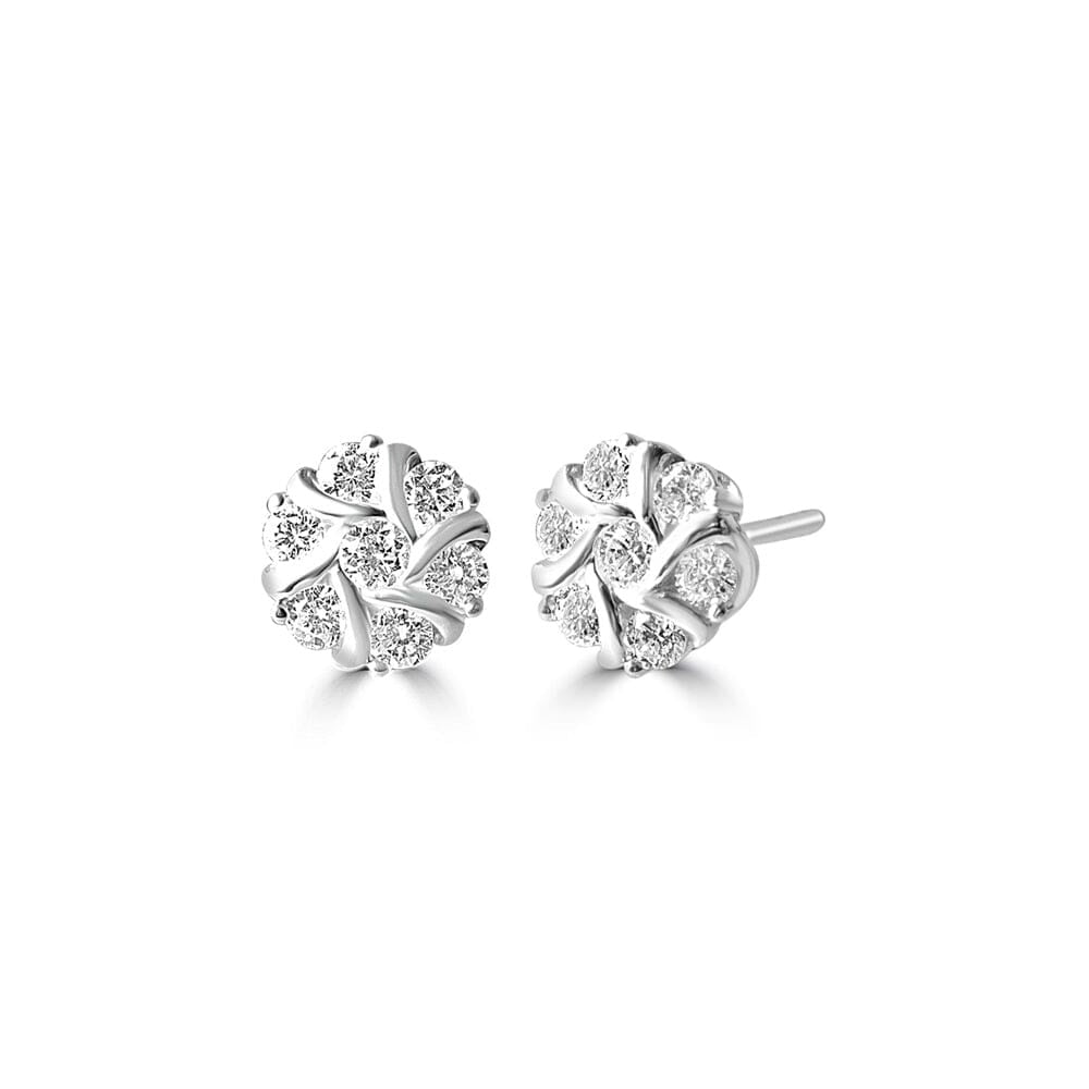 925 Sterling Silver Round Floral Starburst Lab Grown Diamond Stud Earrings U414110