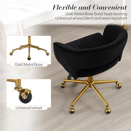 Black Corduroy Height Adjustable Swivel Desk Chair with Gold Base I29293