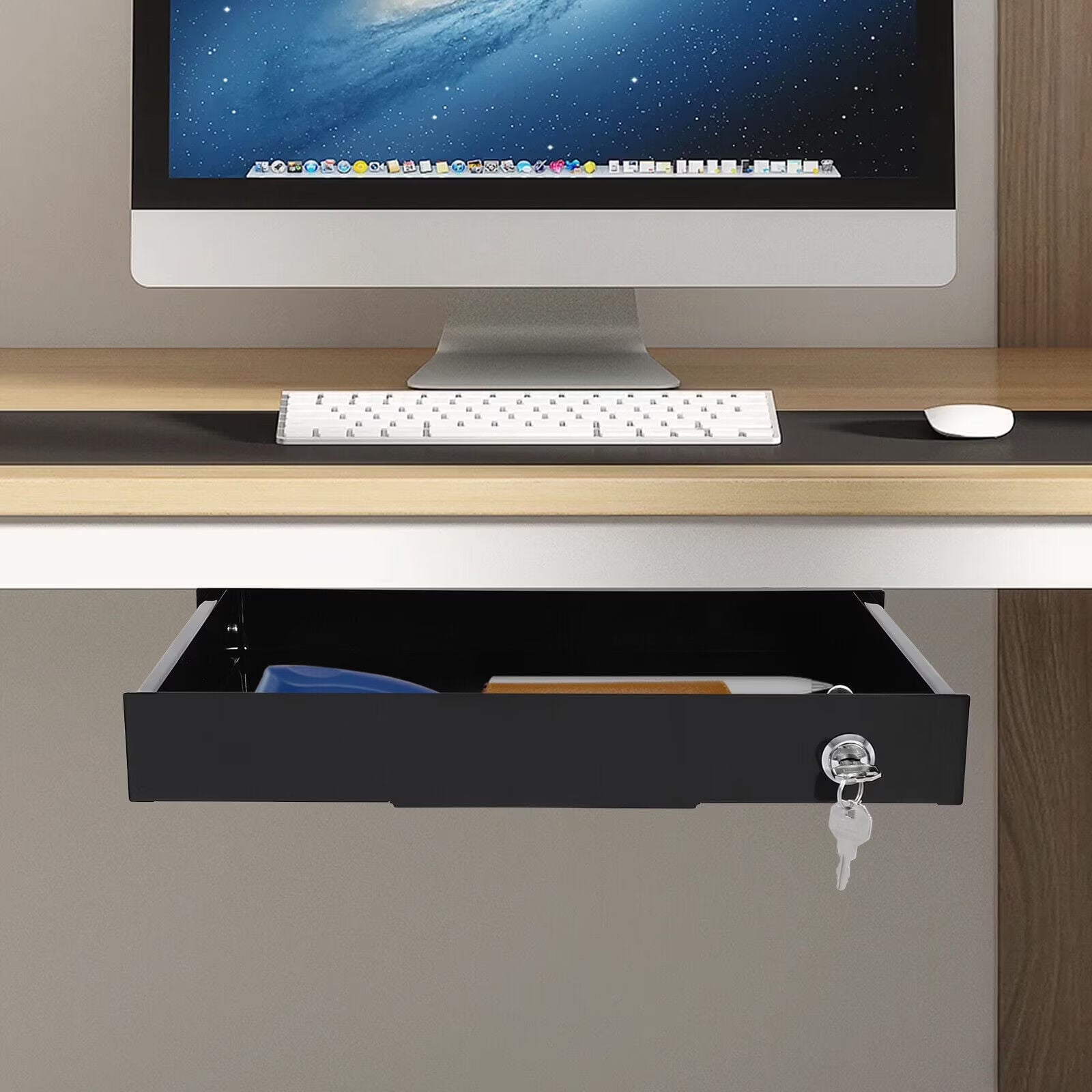 Black Sliding Drawer Storage Tray with Keys P70643