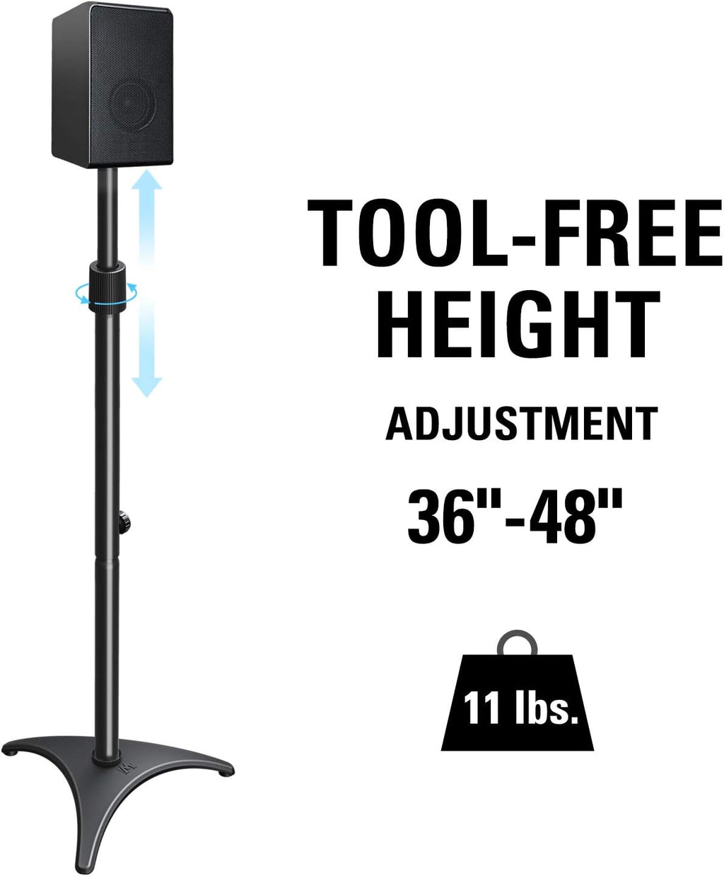 Height Adjustable Speaker Stands, One Pair Floor Stands, 11 lbs Capacity, 35.5-48" Height Adjustment, Pack of 2 R11985