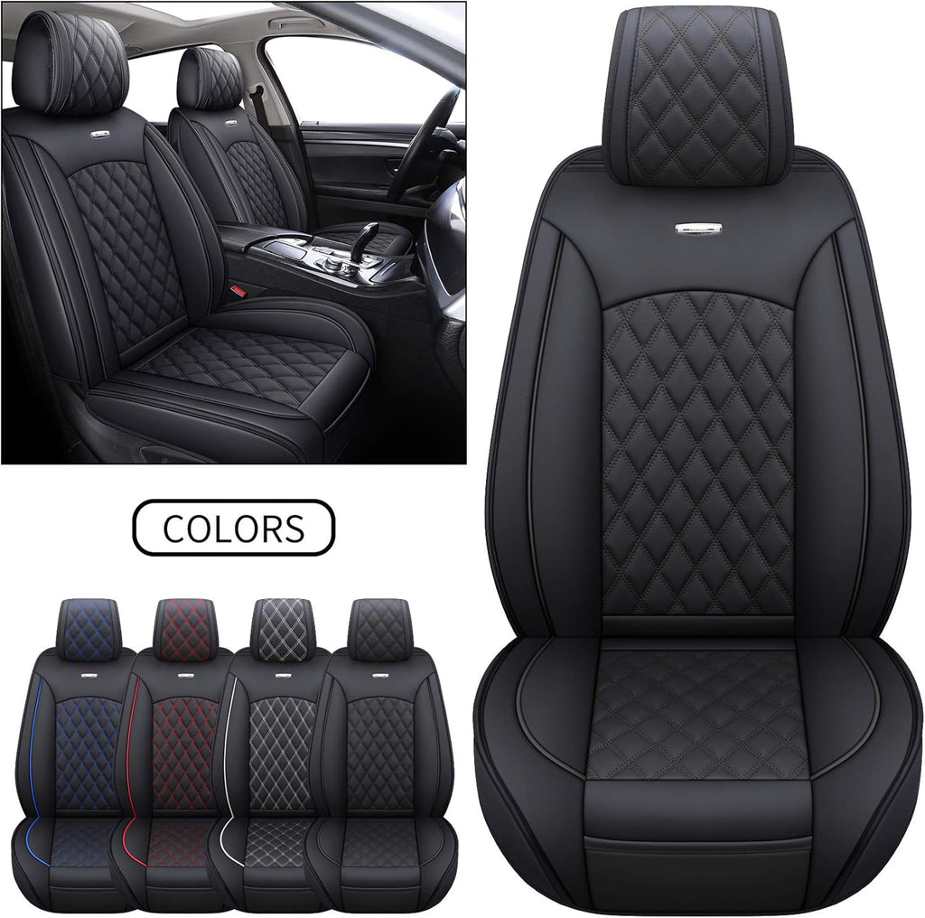 Black-White Waterproof Leather Car Seat Covers Full Set Y894
