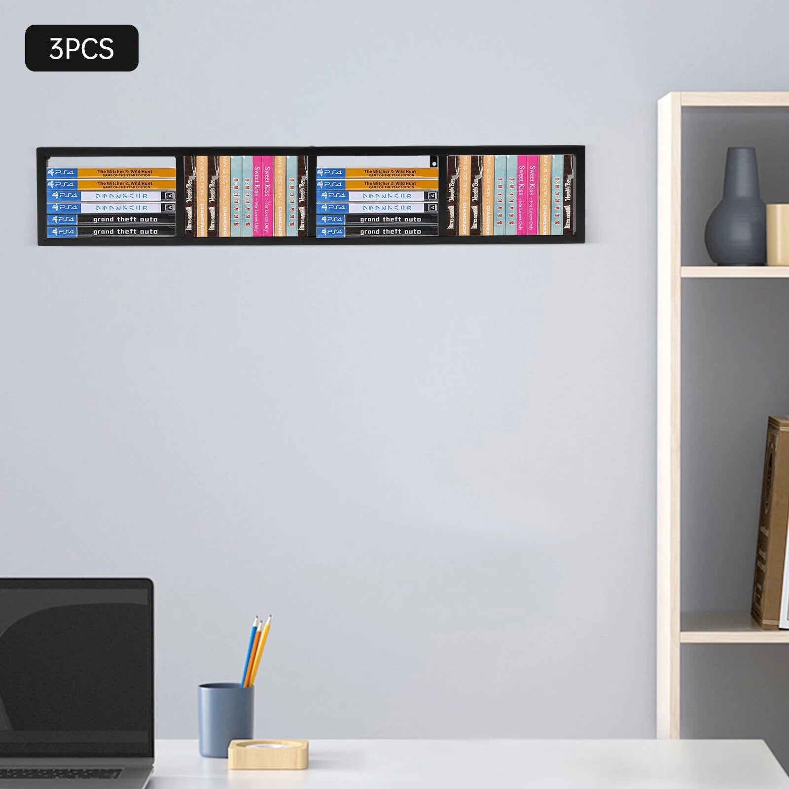 Wall Mount Video Game Storage Shelf CD DVD Media Organizer Rack Holder 34inch O2581