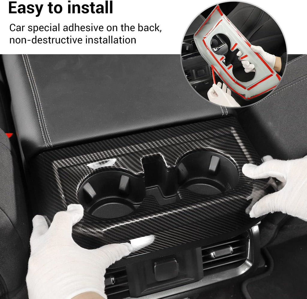 Carbon Fiber Center Console Cup Holder Trim Cover Panel Kit 2PCs G394