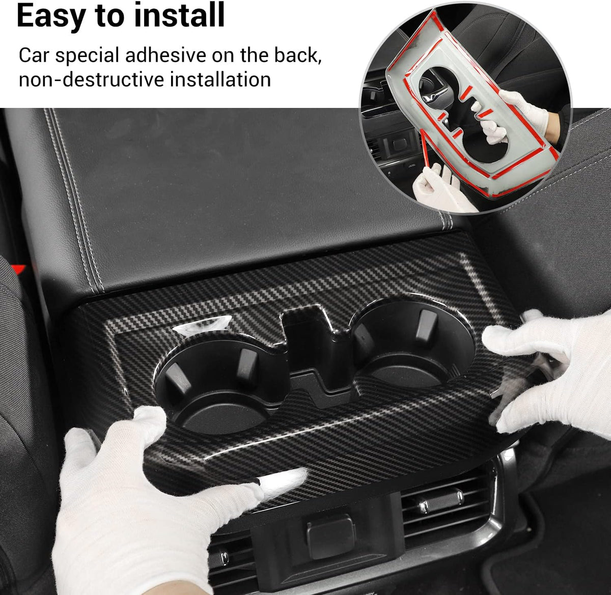 Carbon Fiber Center Console Cup Holder Trim Cover Panel Kit 2PCs G394