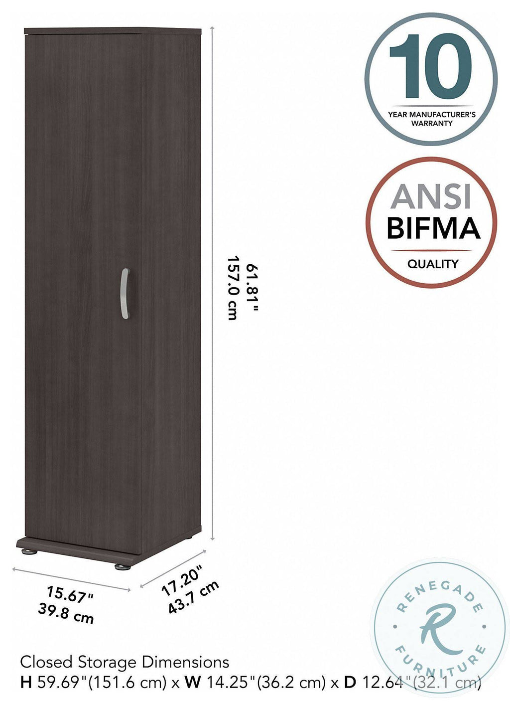 Storm Gray Tall Narrow Storage Cabinet with Door and Shelves T224