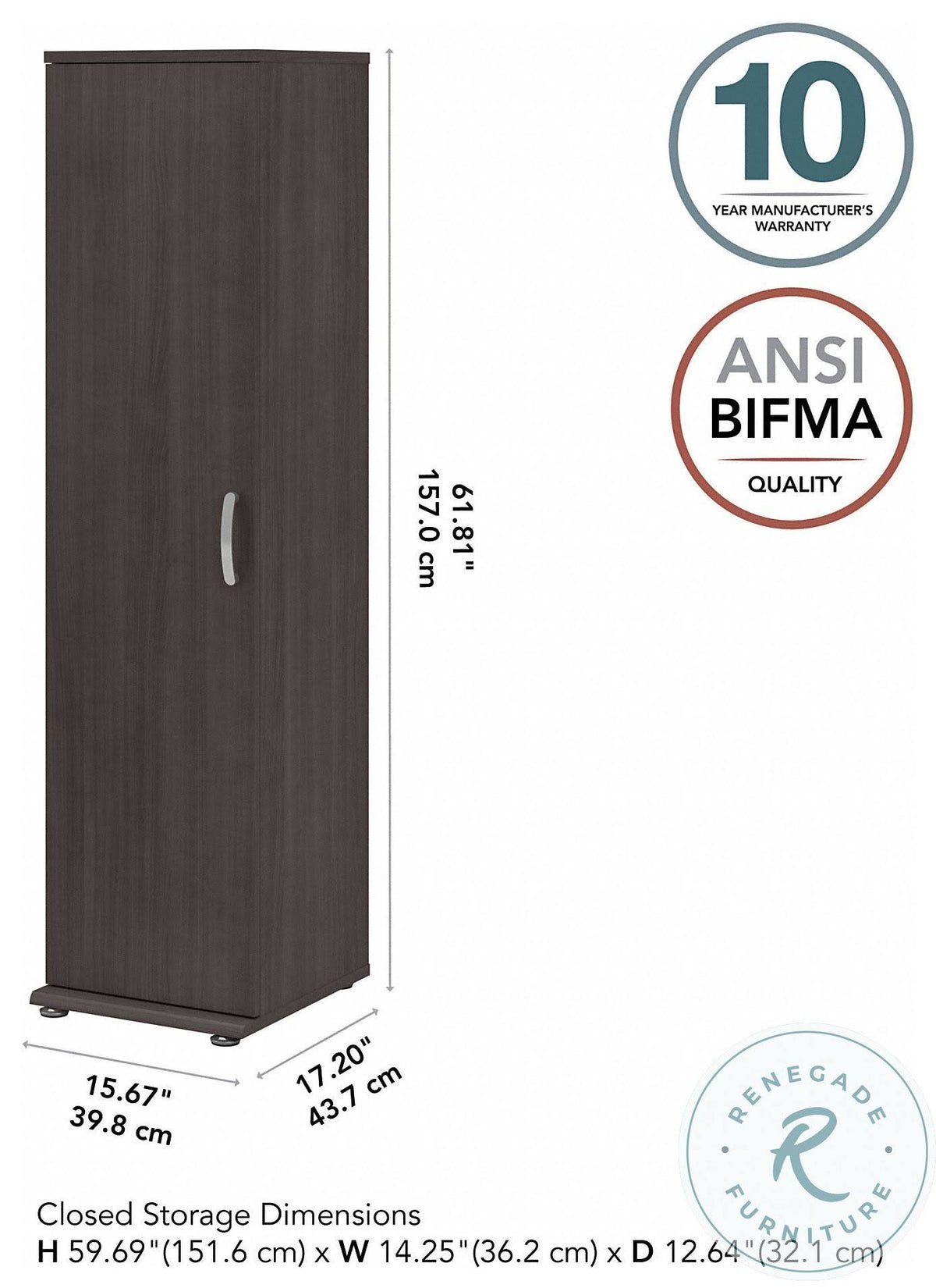 Storm Gray Tall Narrow Storage Cabinet with Door and Shelves T224