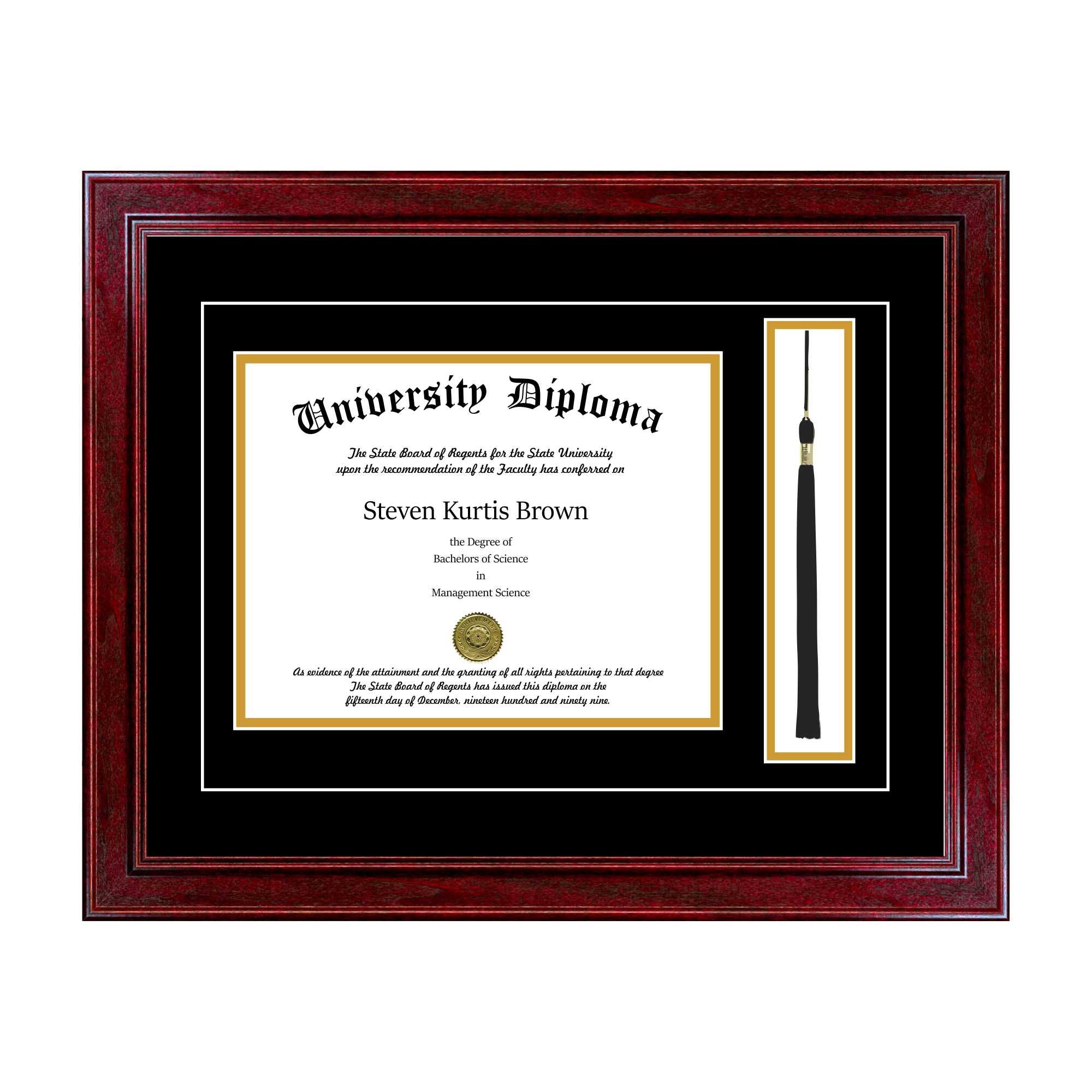 16 x 12 Tall Diploma Frame with Tassel and Double Matting Cherry P51516