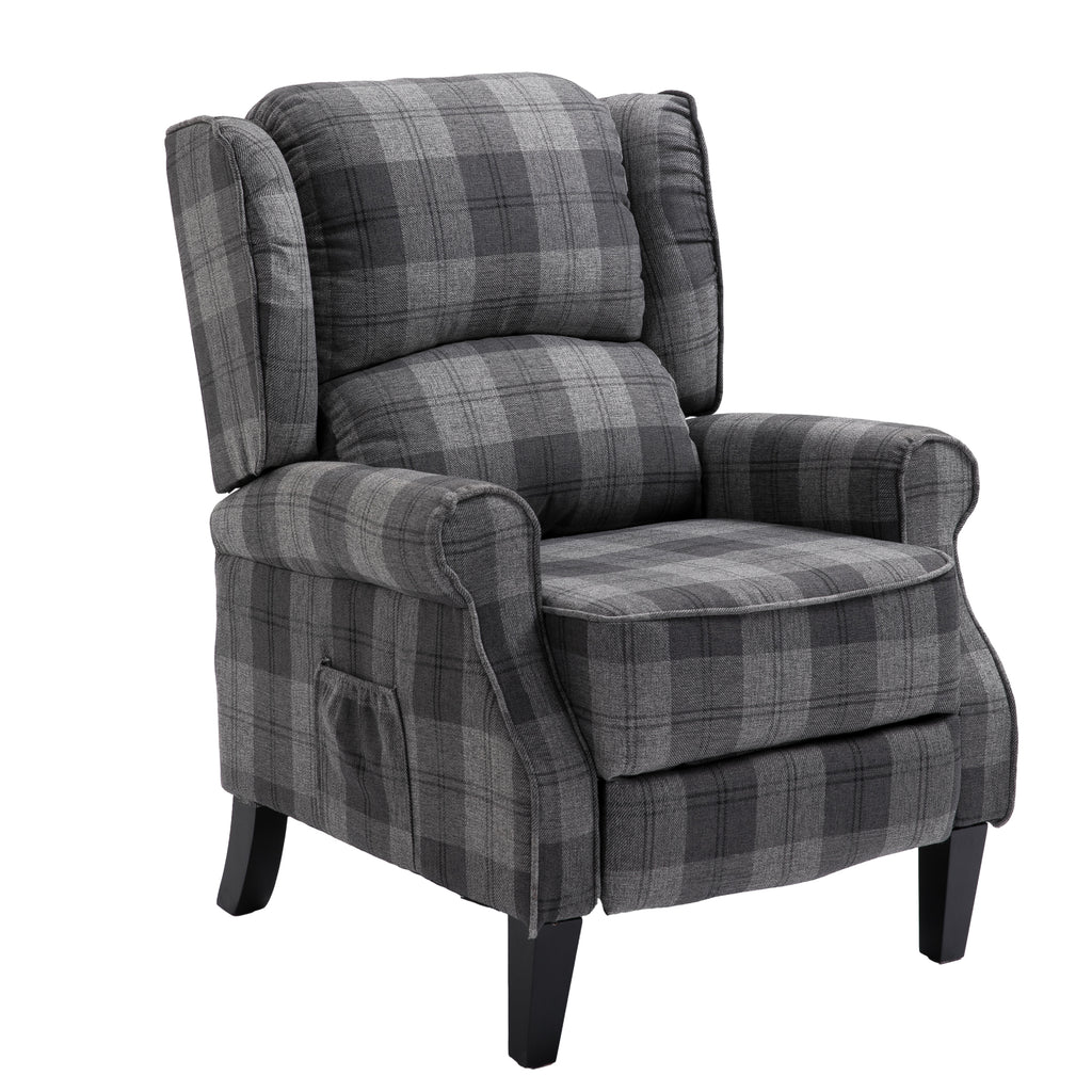 Gray Check Upholstered Recliner Chair with Adjustable Footrest and Side Pocket M47147