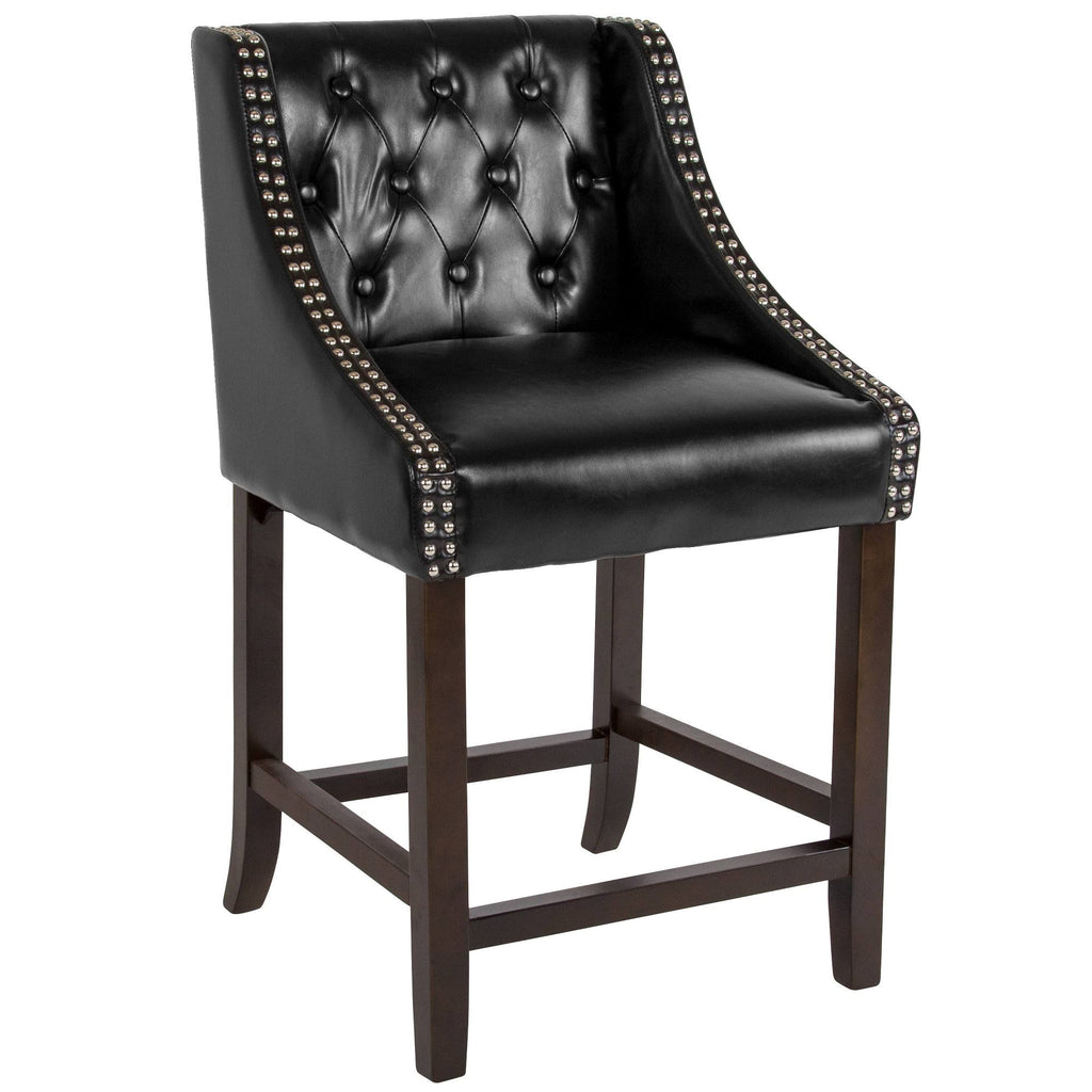 24x22H Tufted Walnut Counter Height Stool in Black LeatherSoft Y7837