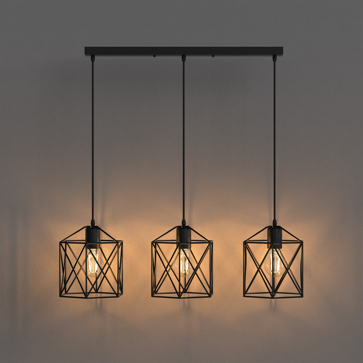 Black Finish 3 Lights Cage Pendant Lighting O837