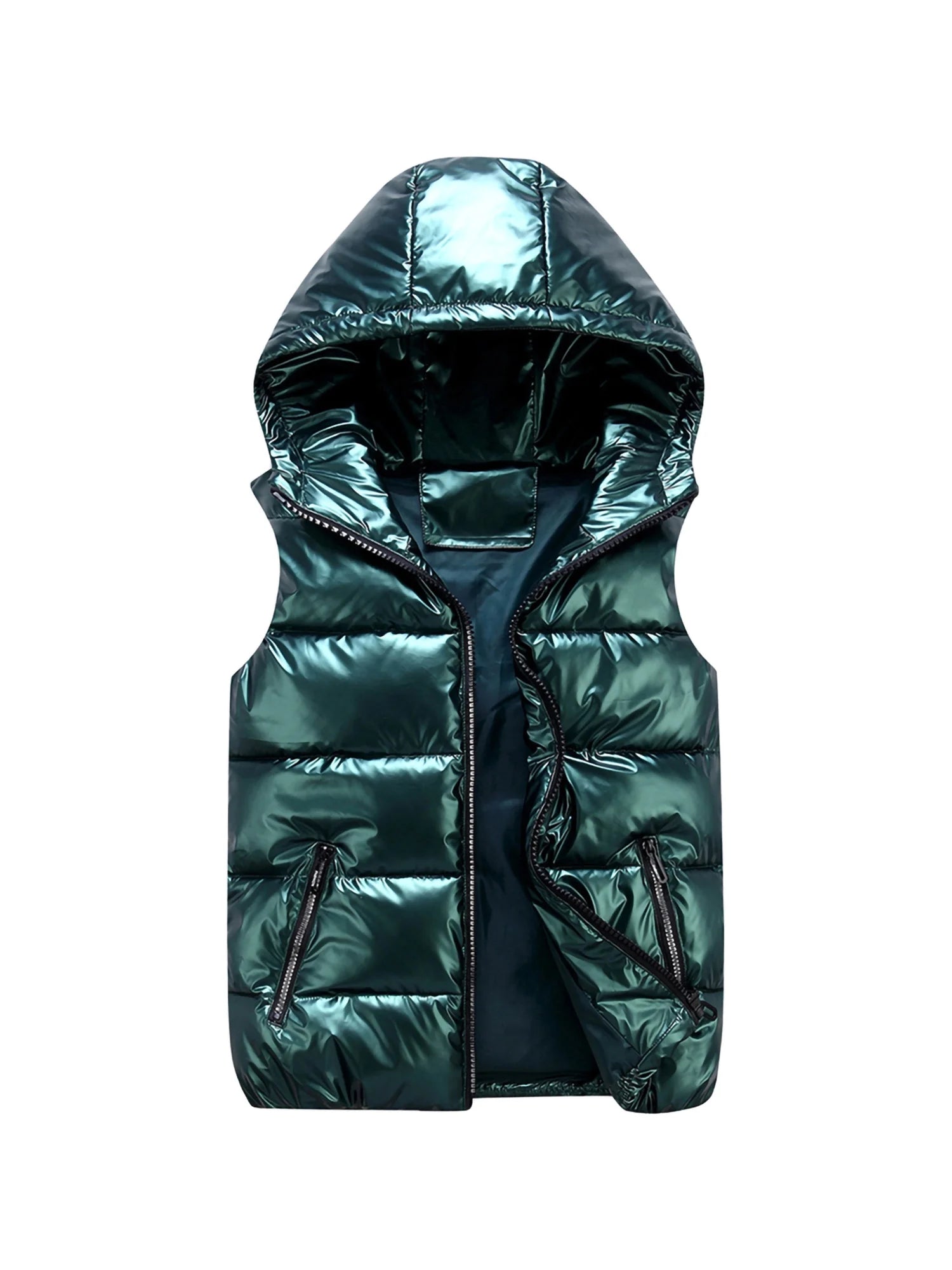 Women Hooded Vest Jacket Winter Lightweight Solid Color Zipper Waistcoat with Pockets C594776