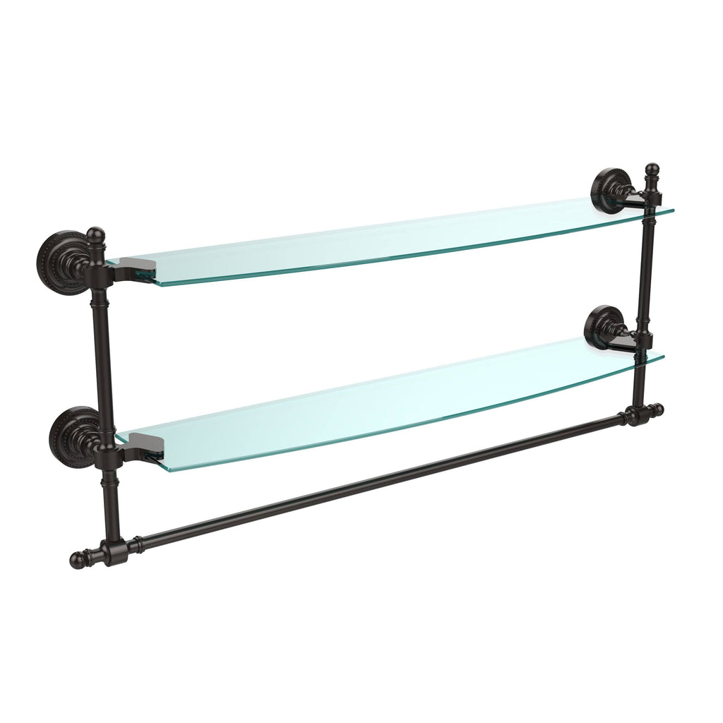 Two Tiered Glass Shelf with Towel Bar - Satin Chrome - 24 inch R2279