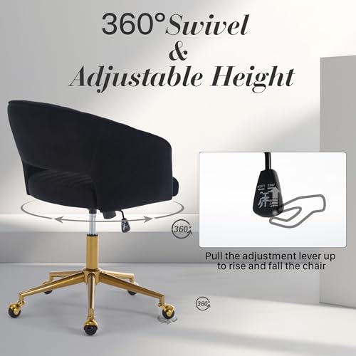 Black Corduroy Height Adjustable Swivel Desk Chair with Gold Base I29293