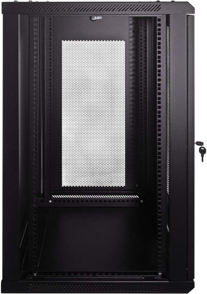 18U Wallmount Cabinet Enclosure 19-Inch Server Network Rack with Locking Perforated Door Black Y744887