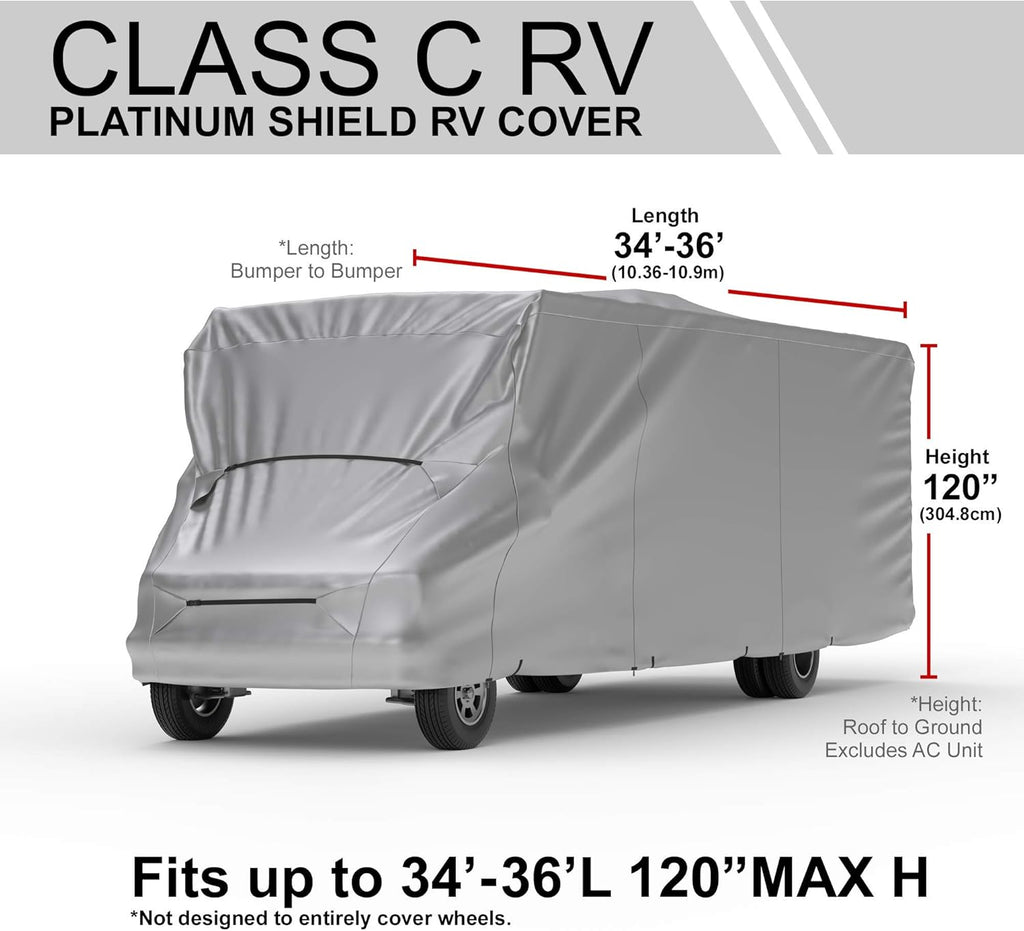 RV Cover Compatible with Class C RV 23' - 26' Long, Fleece Lining, Includes Cable Lock, Storage Bag & Wind Straps Z37079
