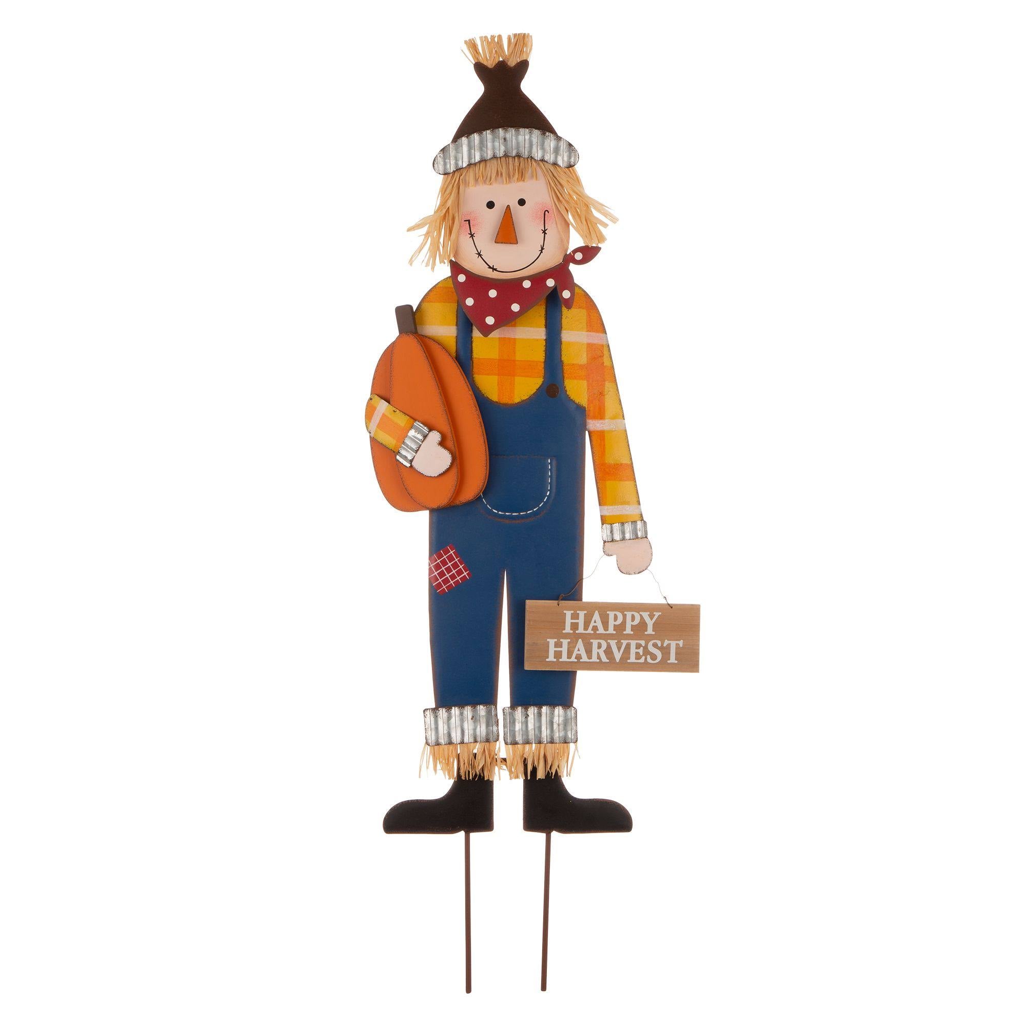 Orange and Blue Scarecrow Yard Stake Sign Decor P9973