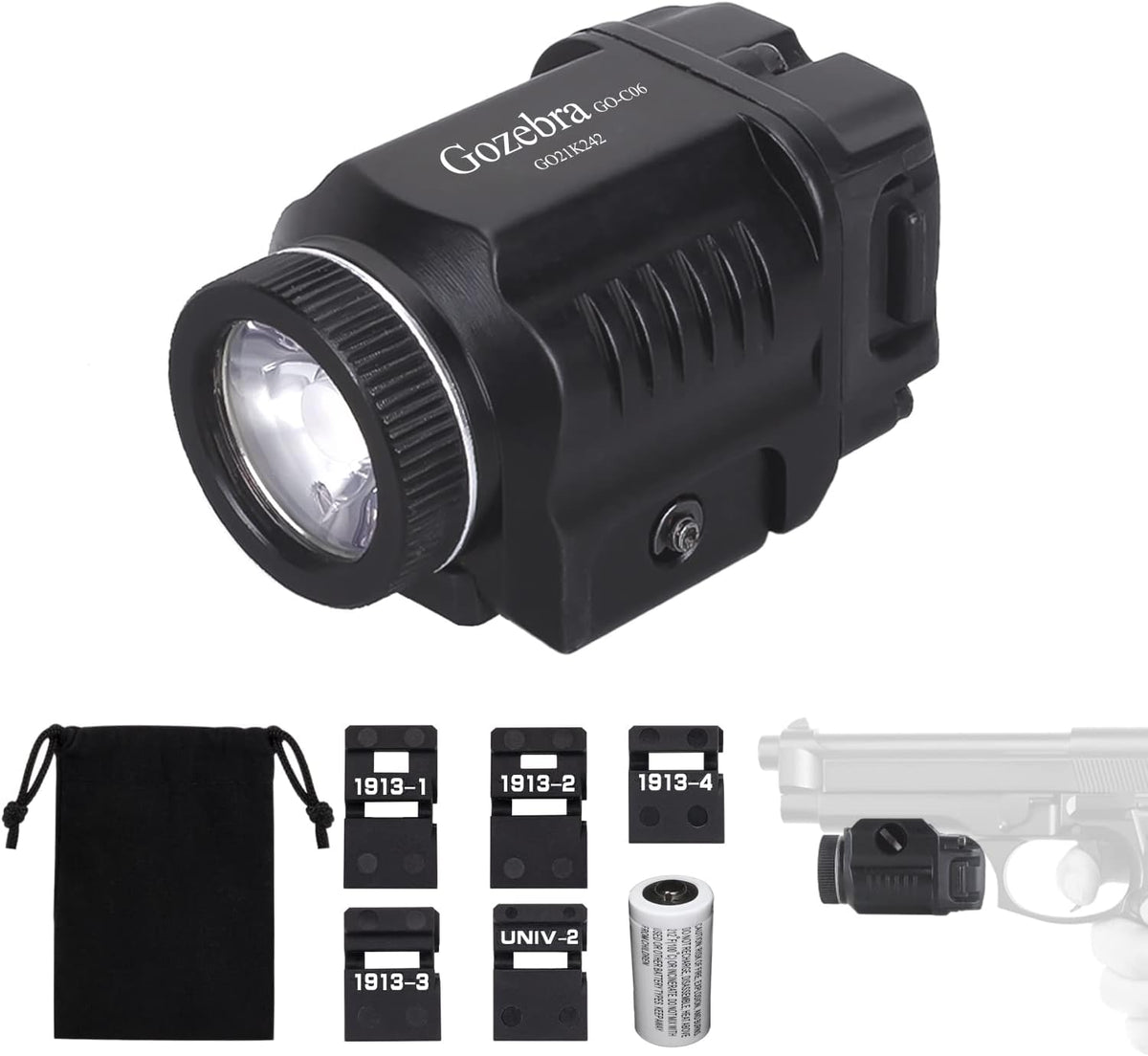 Tactical Flashlight, Pistol Light Rail Mounted 500 Lumens Compact Weapon Lights J342