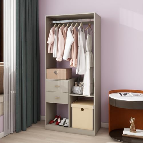 Wooden Closet System with 4 Drawers and Shelves and 2 Hanging Rods S13576