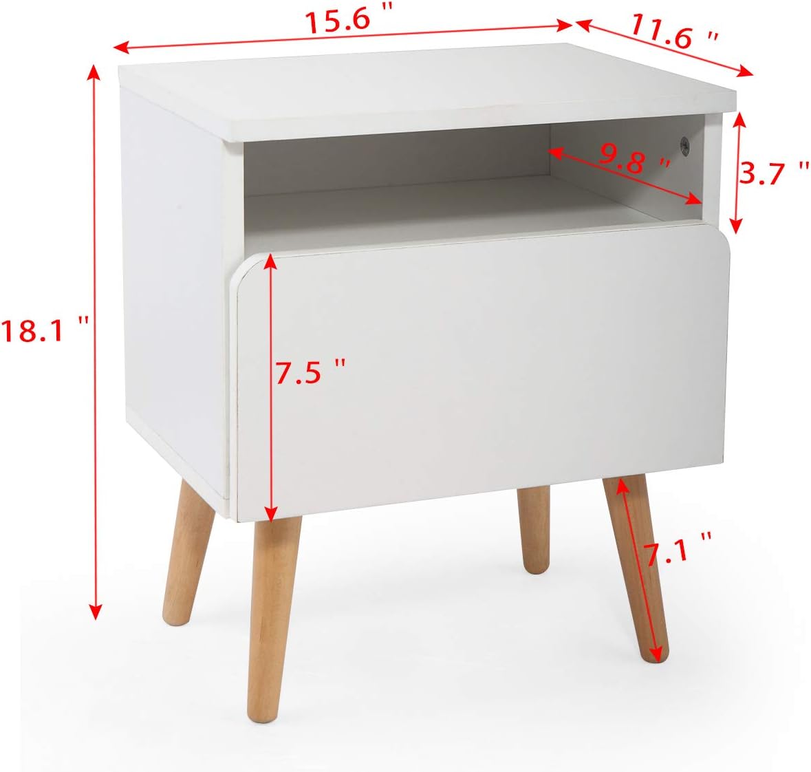 White Solid Wood Nightstand with Drawer and Storage Shelf Y91980