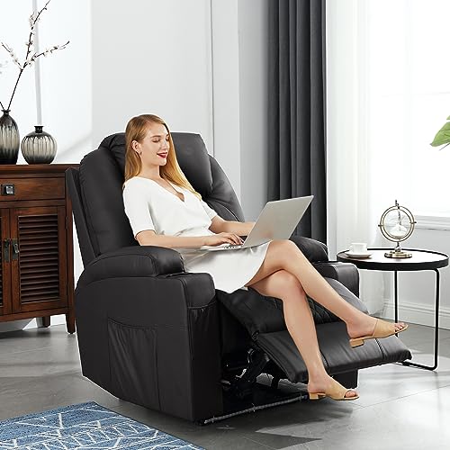 Brown PU Leather Power Recliner Chair with Heat and Massage S130