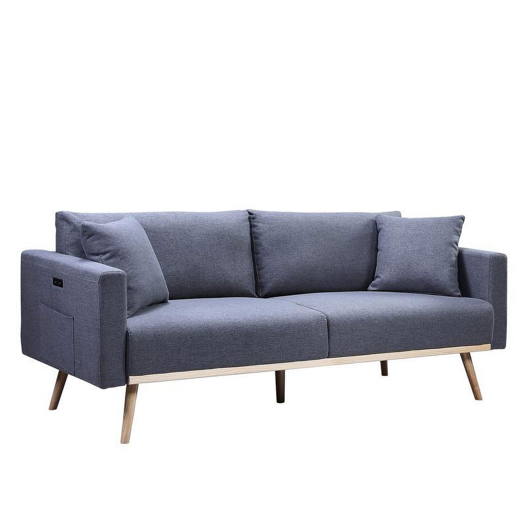 Dark Gray Linen Fabric Sofa Loveseat Set with USB Ports V1016