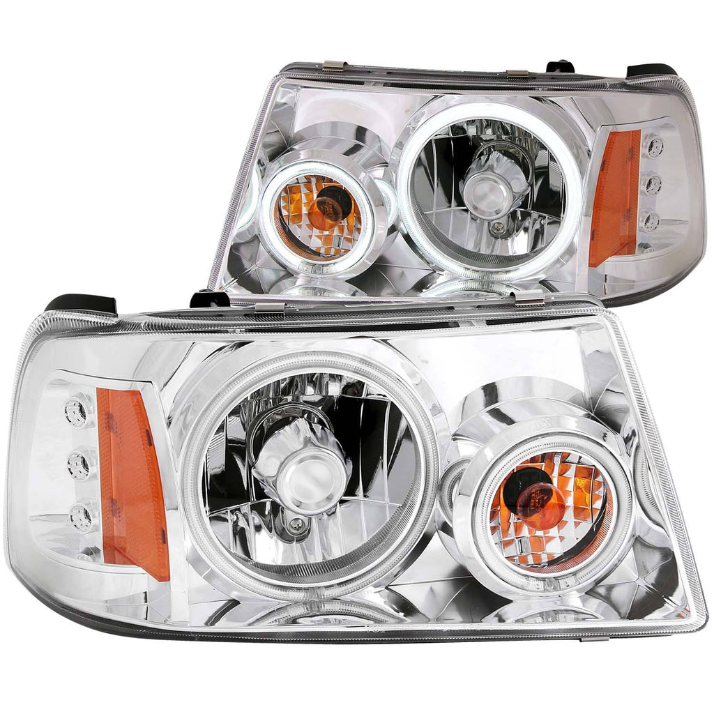 Chrome Housing Crystal Headlights with Light Bar B571