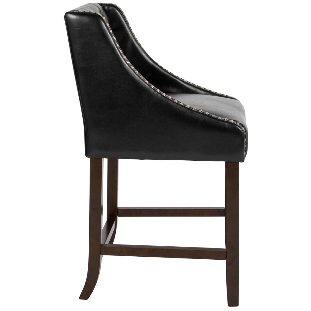 24x22H Tufted Walnut Counter Height Stool in Black LeatherSoft Y7837