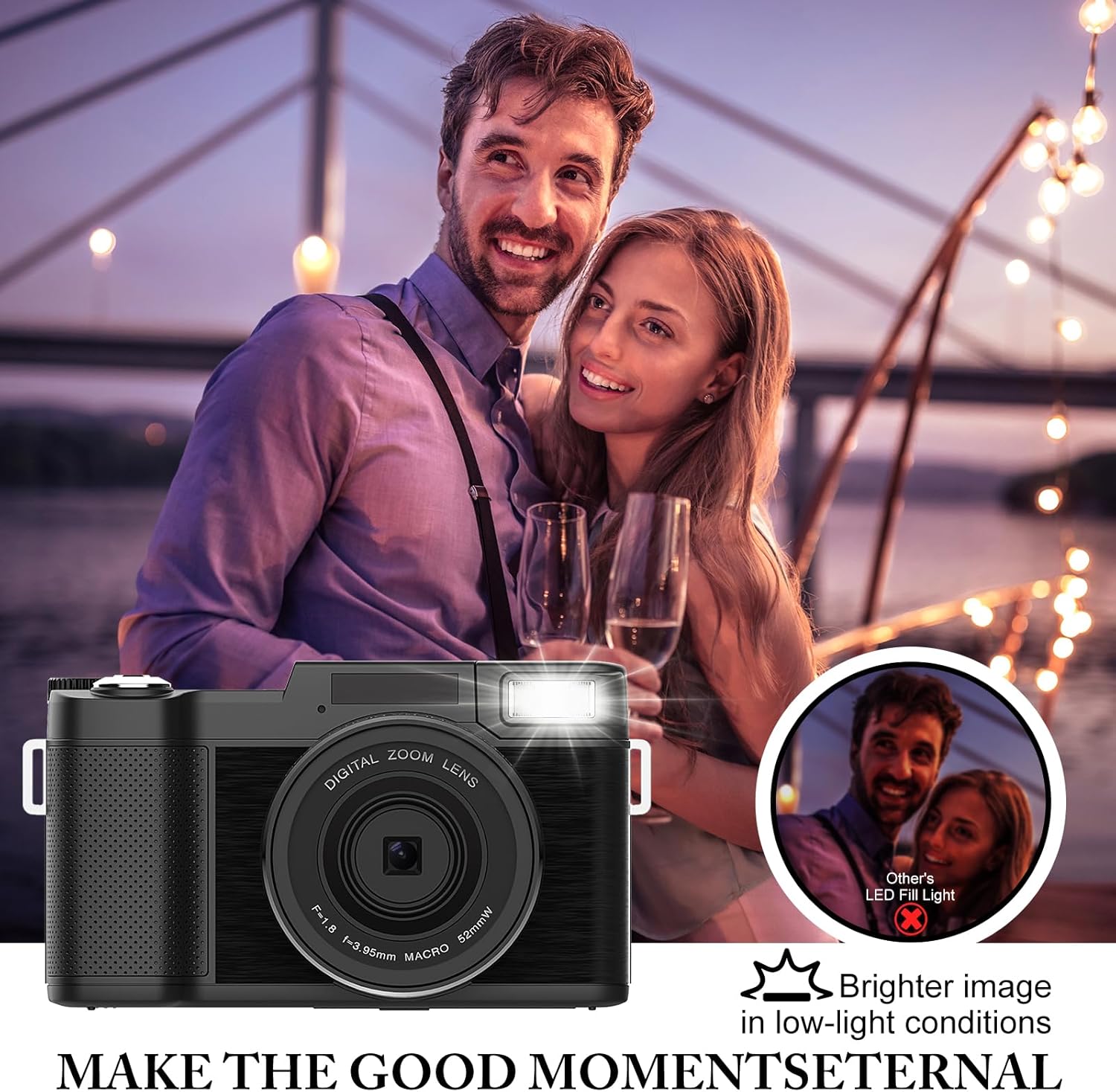 48MP 4K Digital Camera with 16X Digital Zoom Macro Camera, 3’’180°Flip Screen Compact Video Camera with Liftable Flash, SD Card&2 Batteries G3662