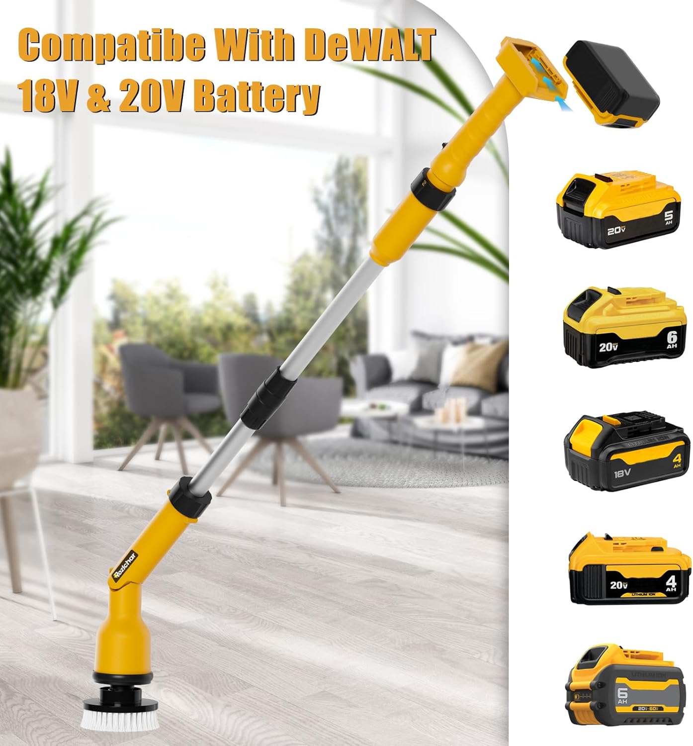 Cordless Power Spin Scrubber with Adjustable Extension Arm and 8 Replaceable Cleaning Heads A908350