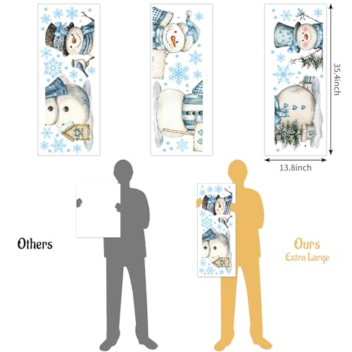 13.8 x 35.4'' Extra Large Christmas Window Clings 3 Sheets Blue Snowman Snowflake Window Stickers Double Sided Glass Decals F5871