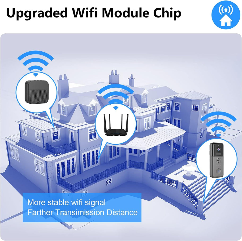 Wireless Video Doorbell Camera with Chime, 2K Resolution, 10000mAh Rechargeable Battery, IP65 Weatherproof T81779