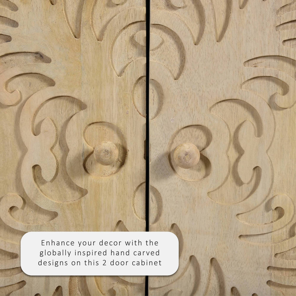 2 Door Carved Cabinet Natural N385651