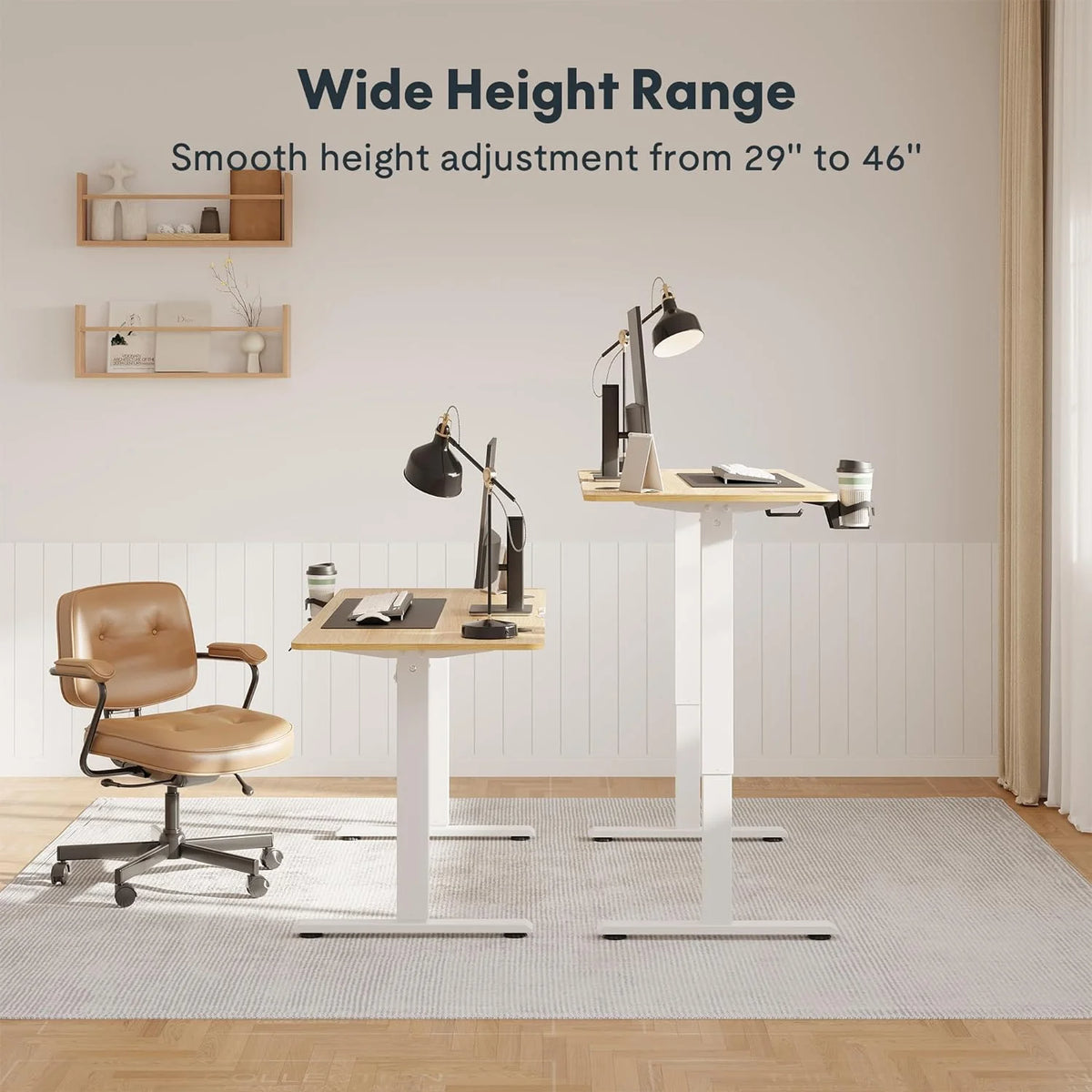 Adjustable Electric Standing Desk, 44 x 24 Inch, Maple Top White Frame Z1001