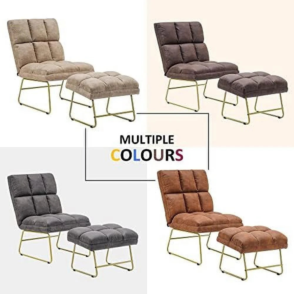 Accent Chair with Ottoman PU Leather Club Chair with Golden Metal Legs Z43724