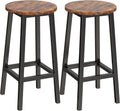 Set of 2 Bar Stools with Footrest, 25.6 Inch Tall, Rustic Brown and Black T3555