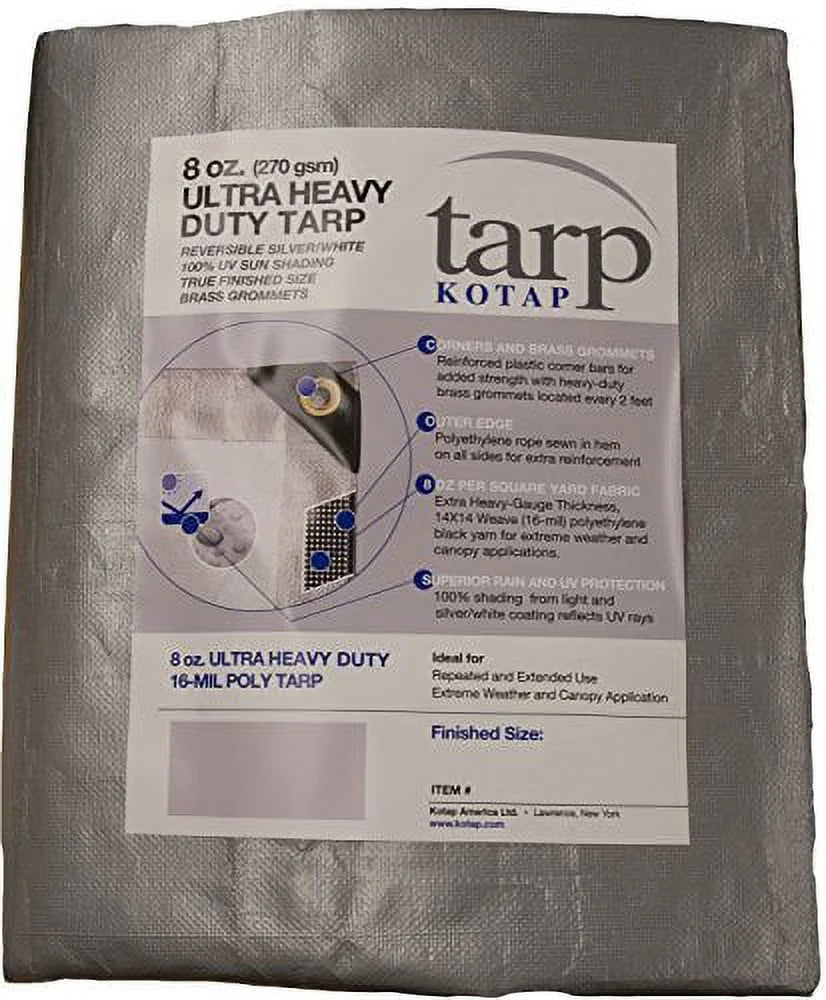 18-ft. x 24-ft. Ultra Heavy-Duty 8 oz/16-mil Poly Tarp Reversible Silver/White P87993