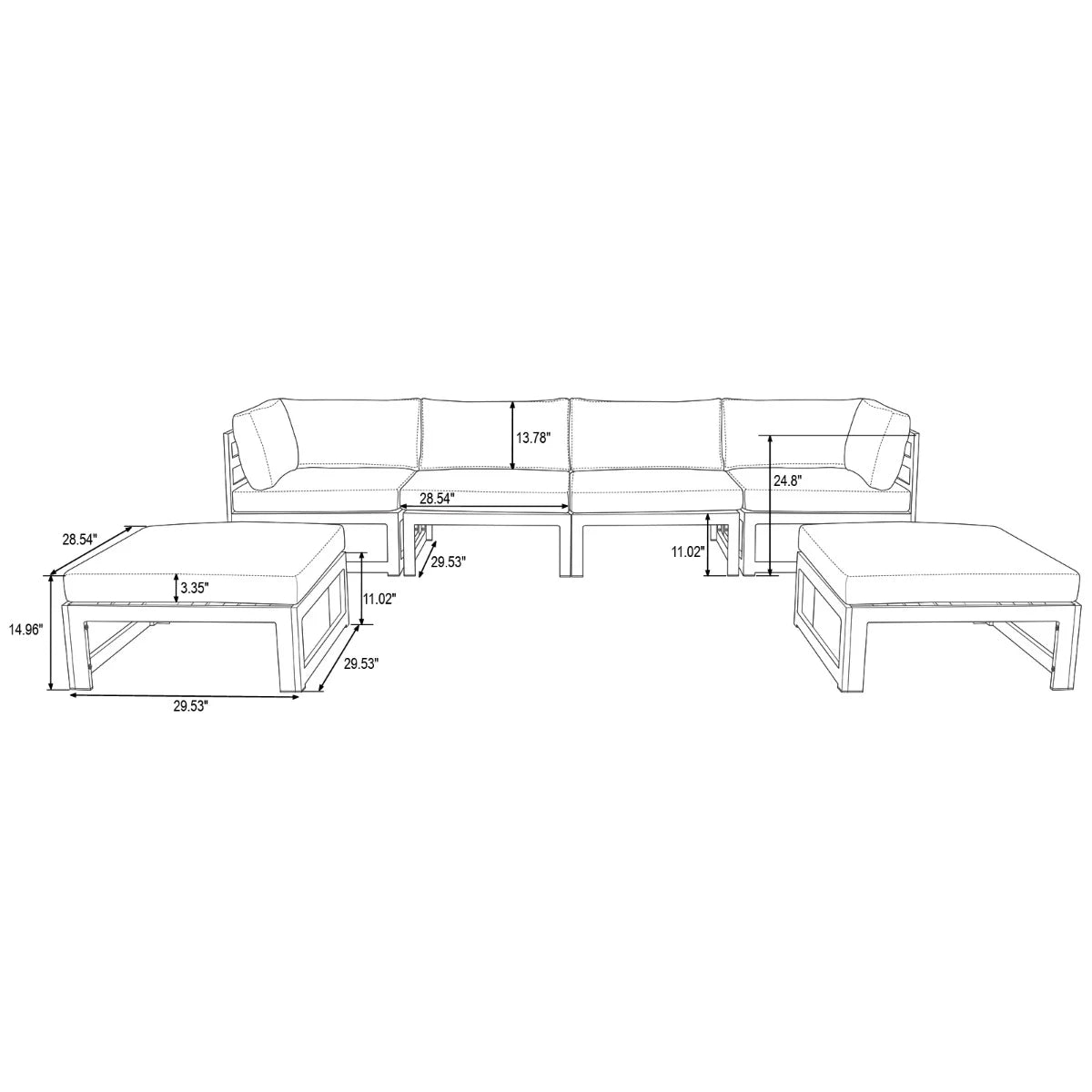 Black Aluminum 6-Piece Patio Sectional Sofa Set with Ottomans & Cushions W312001