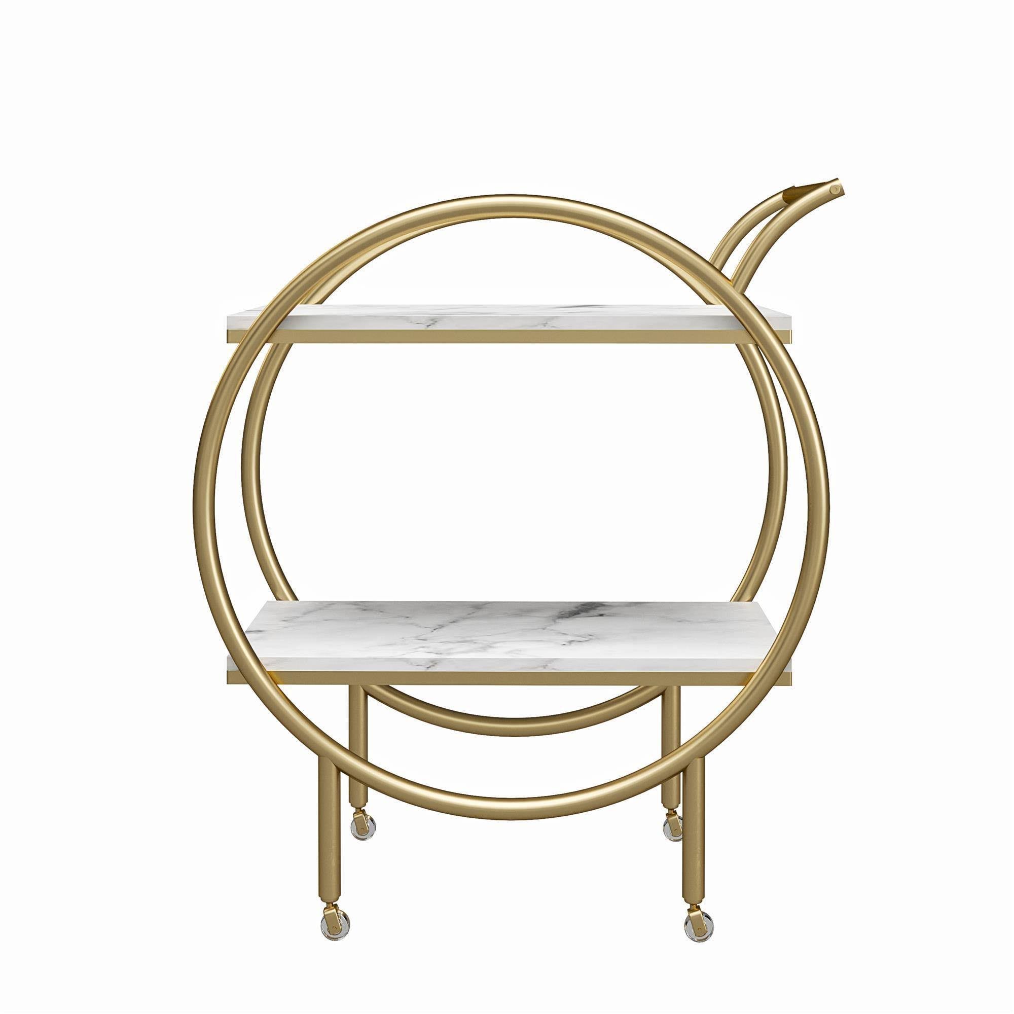 White Marble Round Bar Cart U241766