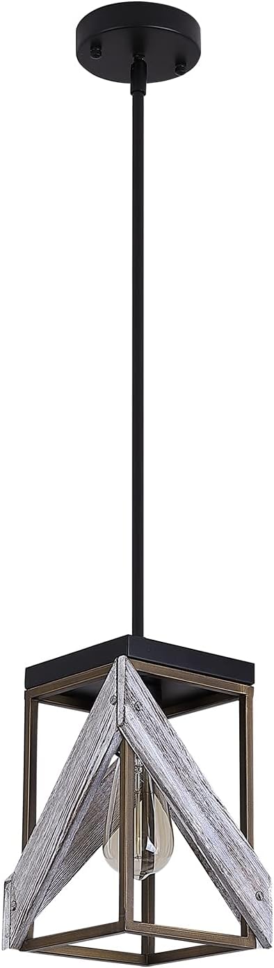Antique Gold and Black Wood Pendant Light Y63549