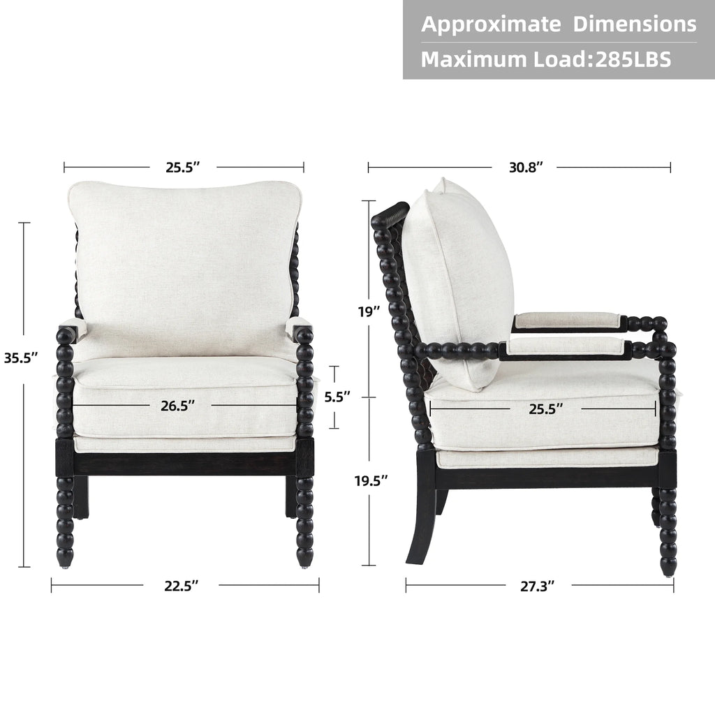 Black Linen Fabric Armchair with Wood Frame S441644