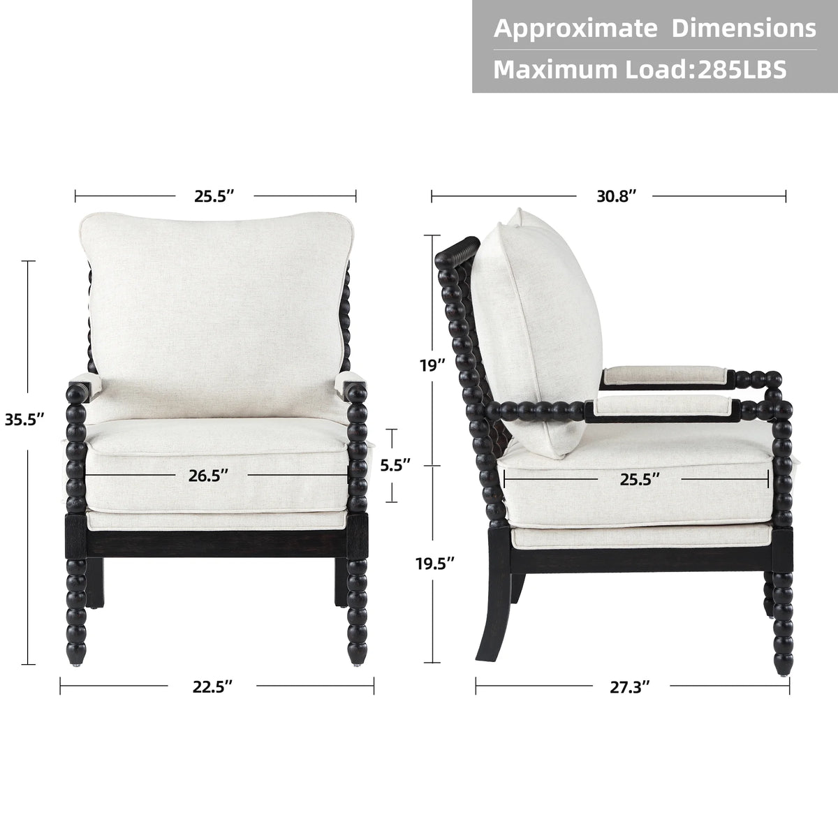 Black Linen Fabric Armchair with Wood Frame S441644