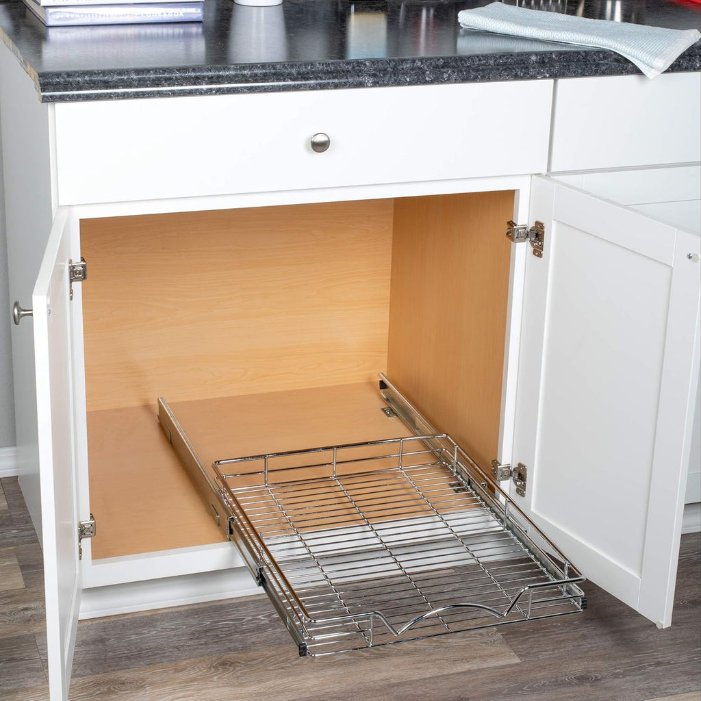 Chrome Finish Wire Frame Pull Out Drawer Cabinet Organizer, Pack of 2 R8991