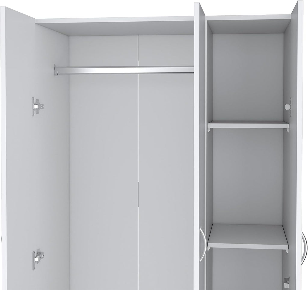 White 3-Door Wardrobe Armoire with 2 Drawers J987873