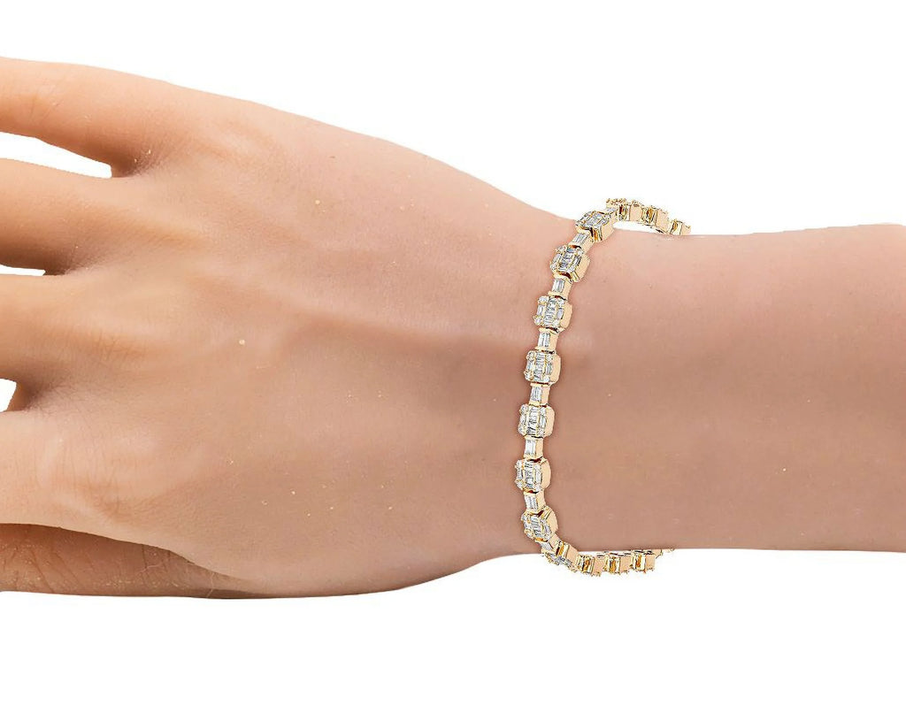 Diamond Square Link Bracelet Gold 6MM 8.5" J947