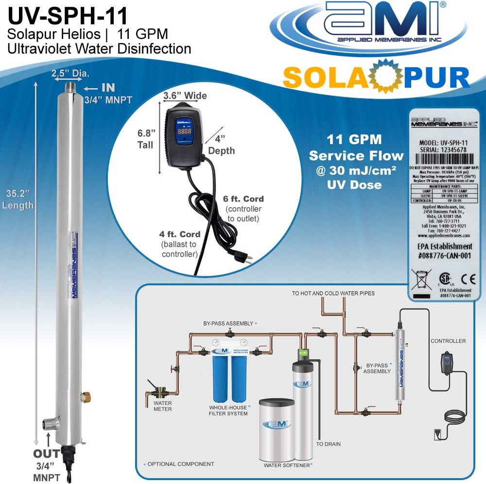 Ultraviolet Water Purifier UV Sterilizer Filter, 2 GPM A934