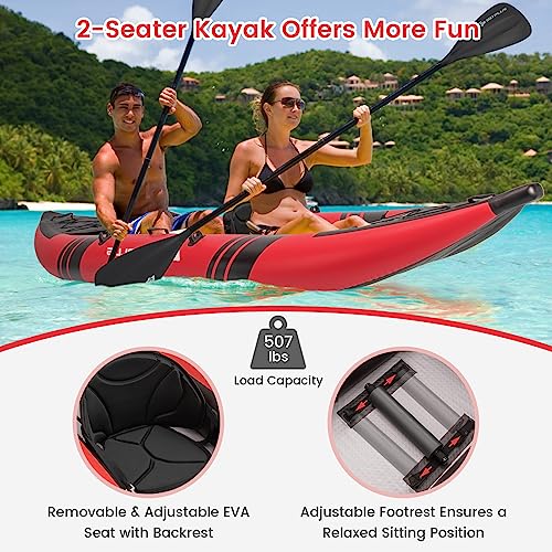 2-person Inflatable Kayak with Aluminium Oars, EVA Padded Seat, Hand Pump, Carry Bag D108932