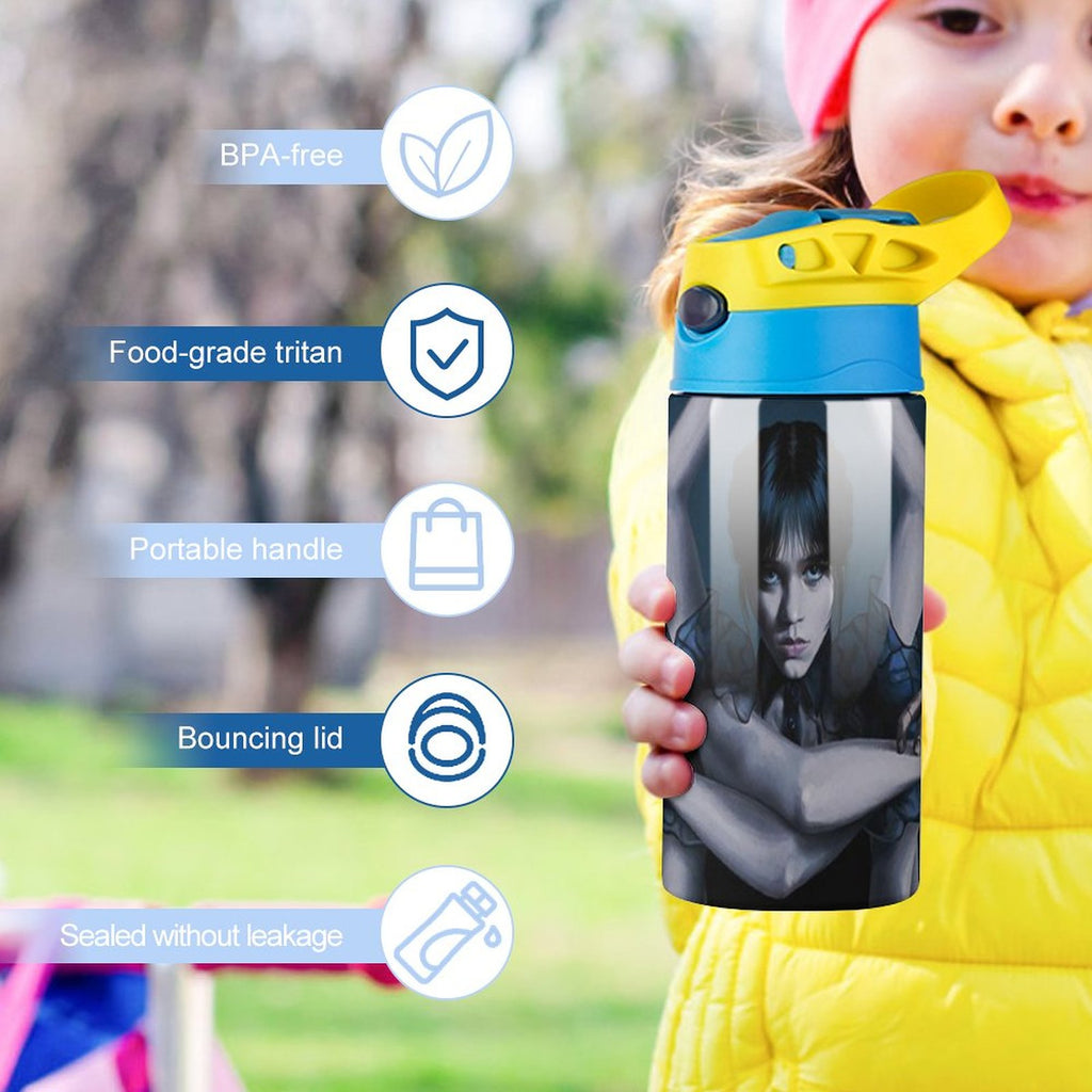 Stainless Steel Water Bottle with Straw G37441