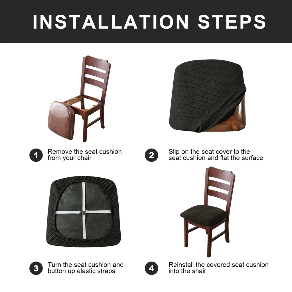 Dark Grey Jacquard Removable Dining Chair Cover Set of 4 X127