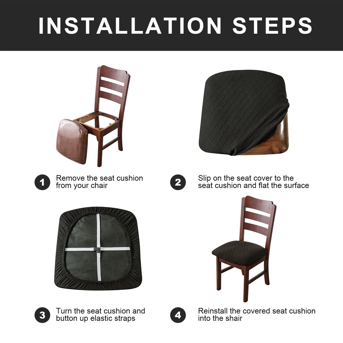 Dark Grey Jacquard Removable Dining Chair Cover Set of 4 X127