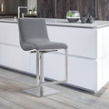Swivel Barstool in Brushed Stainless Steel and Grey Faux Leather H197341